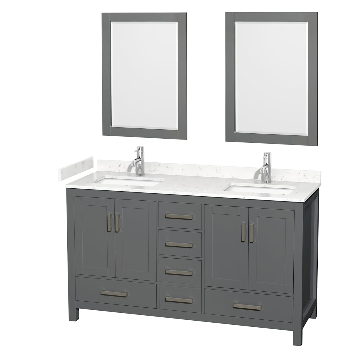 Sheffield 60" Free Standing Double Basin Vanity Set with Cabinet, Cultured Marble Vanity Top, and Framed Mirrors
