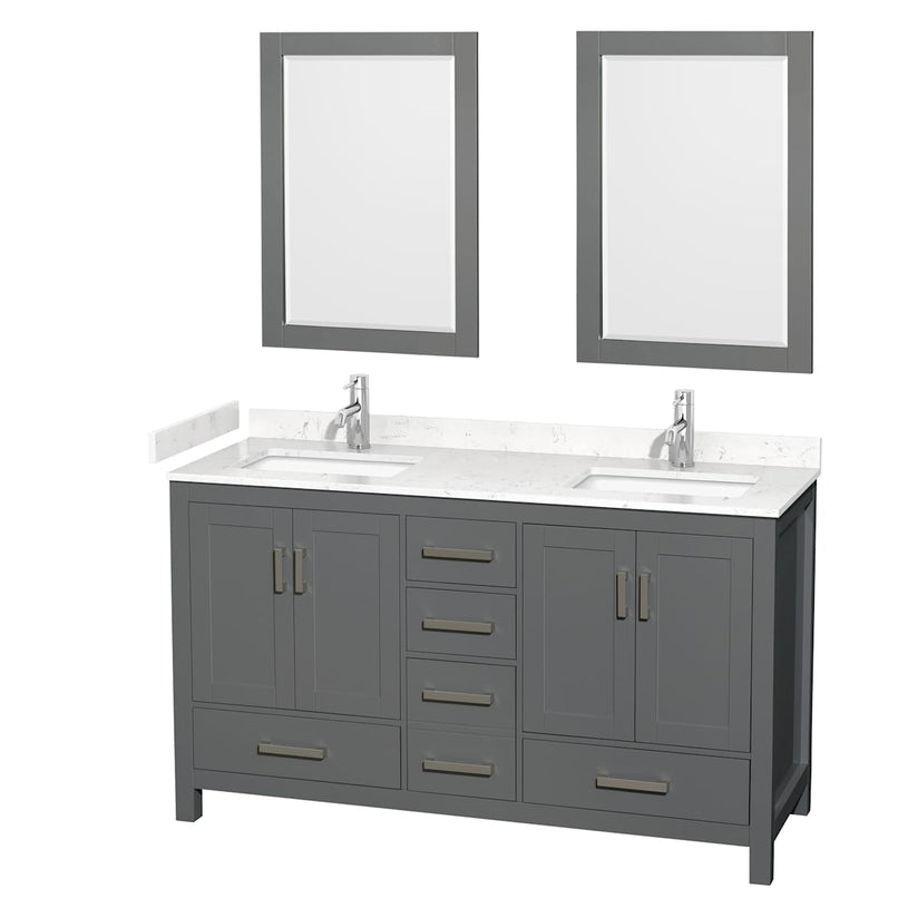 Sheffield 60" Free Standing Double Basin Vanity Set with Cabinet, Cultured Marble Vanity Top, and Framed Mirrors - image 11