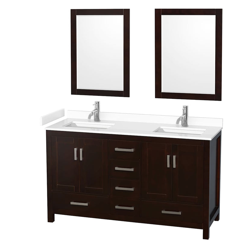 Sheffield 60" Free Standing Double Basin Vanity Set with Cabinet, Cultured Marble Vanity Top, and Framed Mirrors - image 14