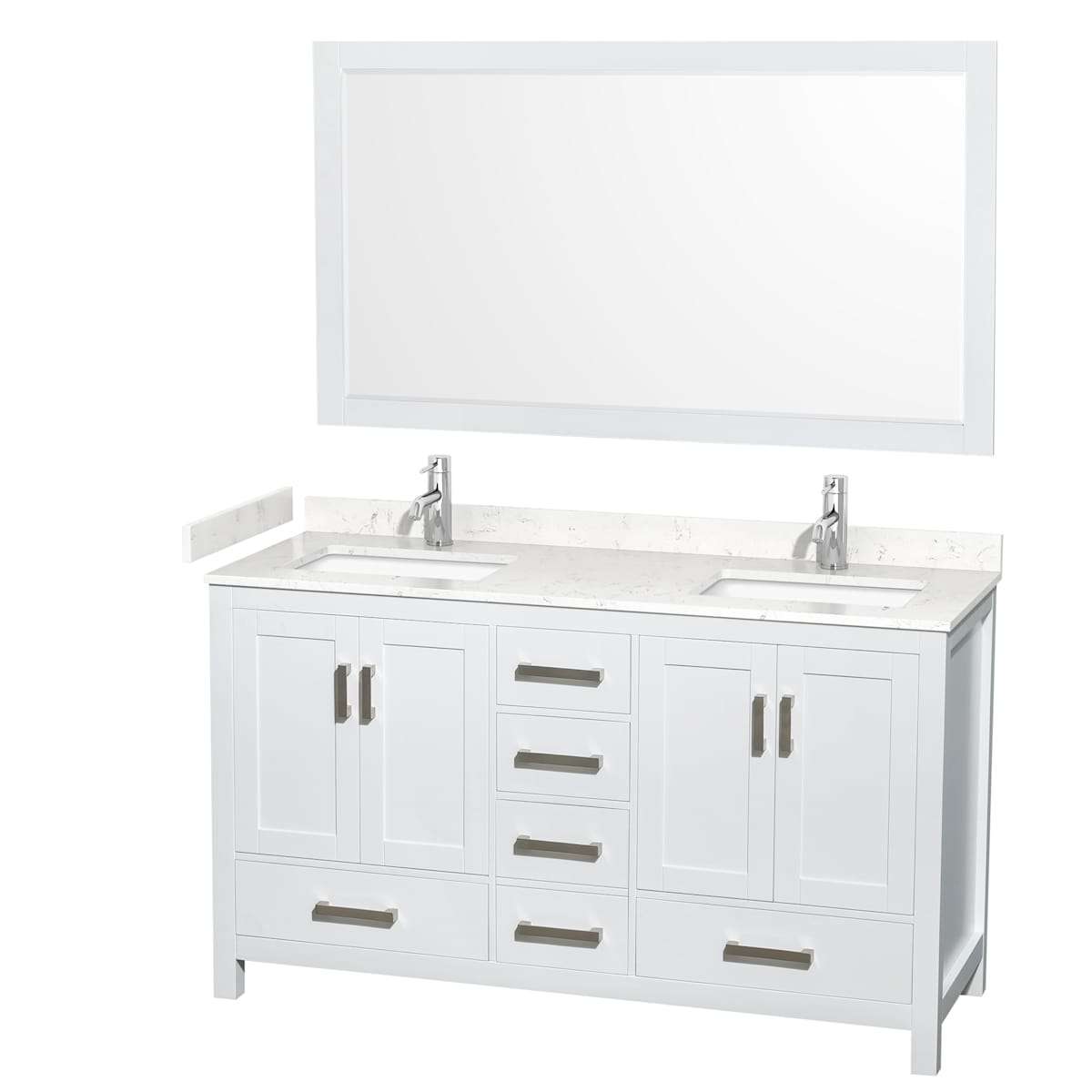 Sheffield 60" Free Standing Double Basin Vanity Set with Cabinet, Cultured Marble Vanity Top, and Framed Mirror