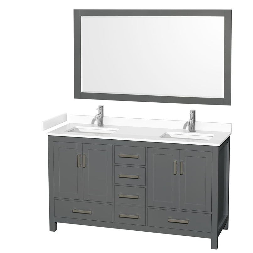 Sheffield 60" Free Standing Double Basin Vanity Set with Cabinet, Cultured Marble Vanity Top, and Framed Mirror - image 9