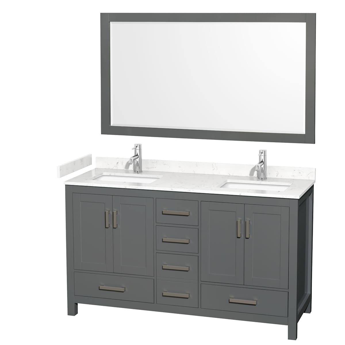 Sheffield 60" Free Standing Double Basin Vanity Set with Cabinet, Cultured Marble Vanity Top, and Framed Mirror