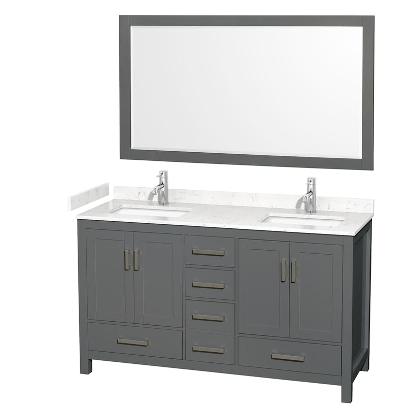 Sheffield 60" Free Standing Double Basin Vanity Set with Cabinet, Cultured Marble Vanity Top, and Framed Mirror - image 11