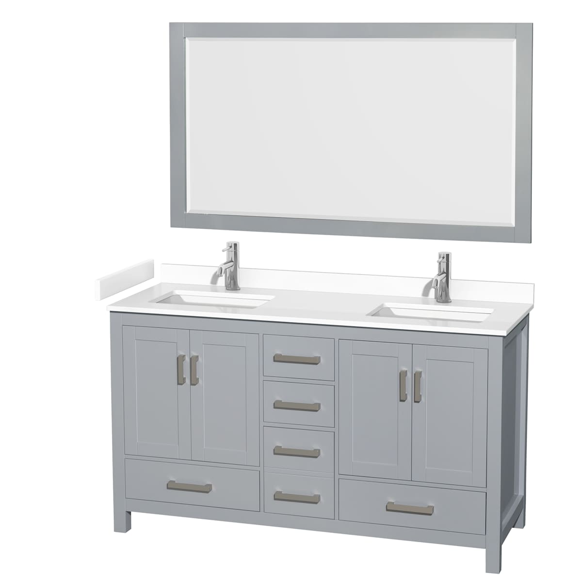 Sheffield 60" Free Standing Double Basin Vanity Set with Cabinet, Cultured Marble Vanity Top, and Framed Mirror