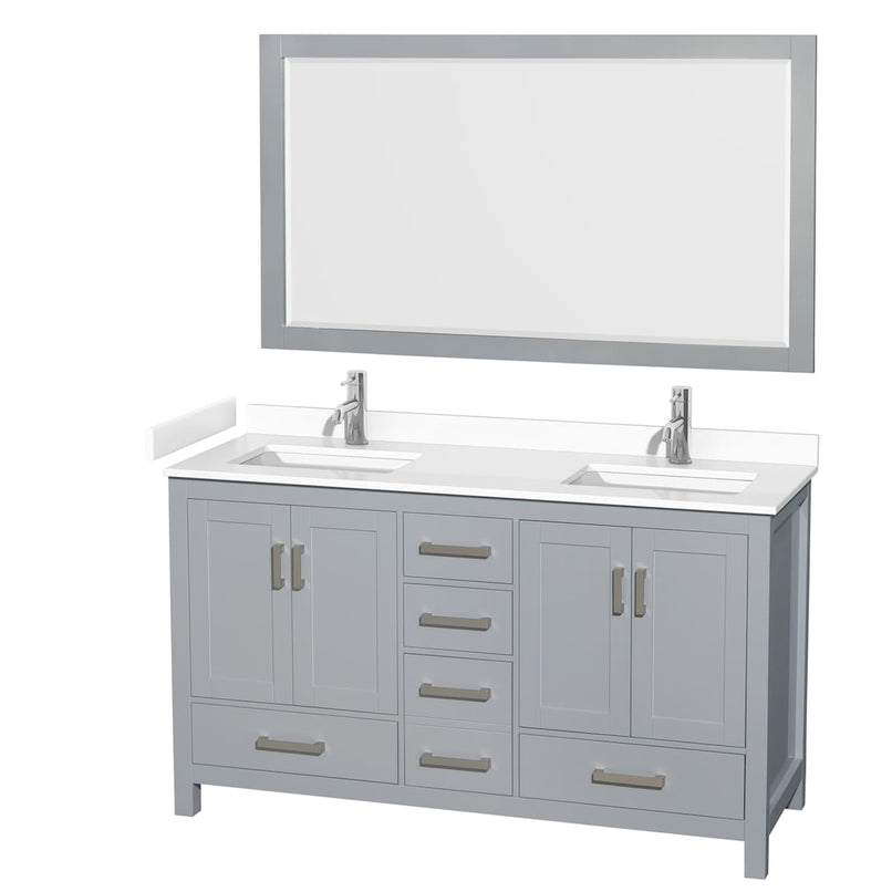 Sheffield 60" Free Standing Double Basin Vanity Set with Cabinet, Cultured Marble Vanity Top, and Framed Mirror - image 12