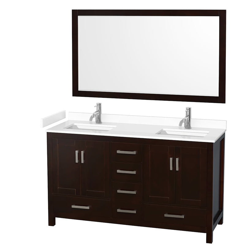 Sheffield 60" Free Standing Double Basin Vanity Set with Cabinet, Cultured Marble Vanity Top, and Framed Mirror - image 14