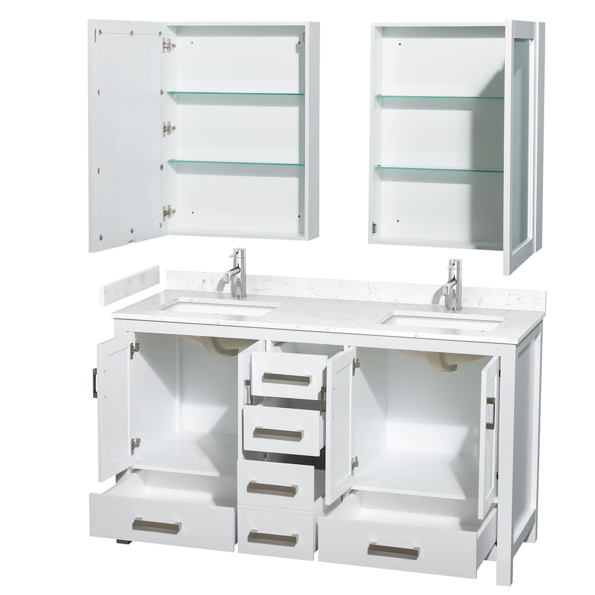 Sheffield 60" Free Standing Double Basin Vanity Set with Cabinet, Cultured Marble Vanity Top, and Medicine Cabinets - image 10