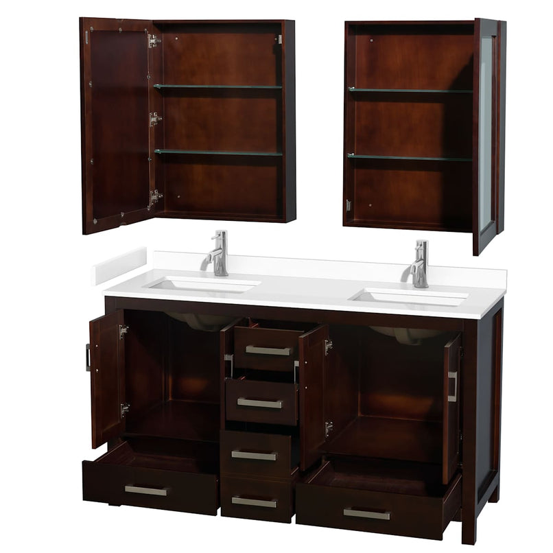 Sheffield 60" Free Standing Double Basin Vanity Set with Cabinet, Cultured Marble Vanity Top, and Medicine Cabinets - image 15