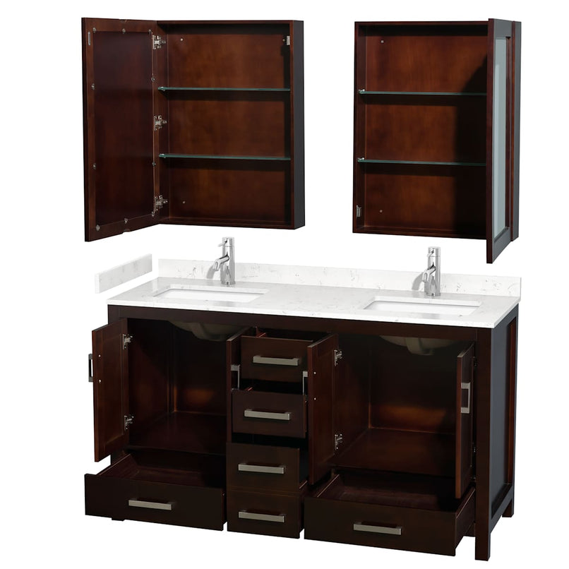 Sheffield 60" Free Standing Double Basin Vanity Set with Cabinet, Cultured Marble Vanity Top, and Medicine Cabinets - image 16