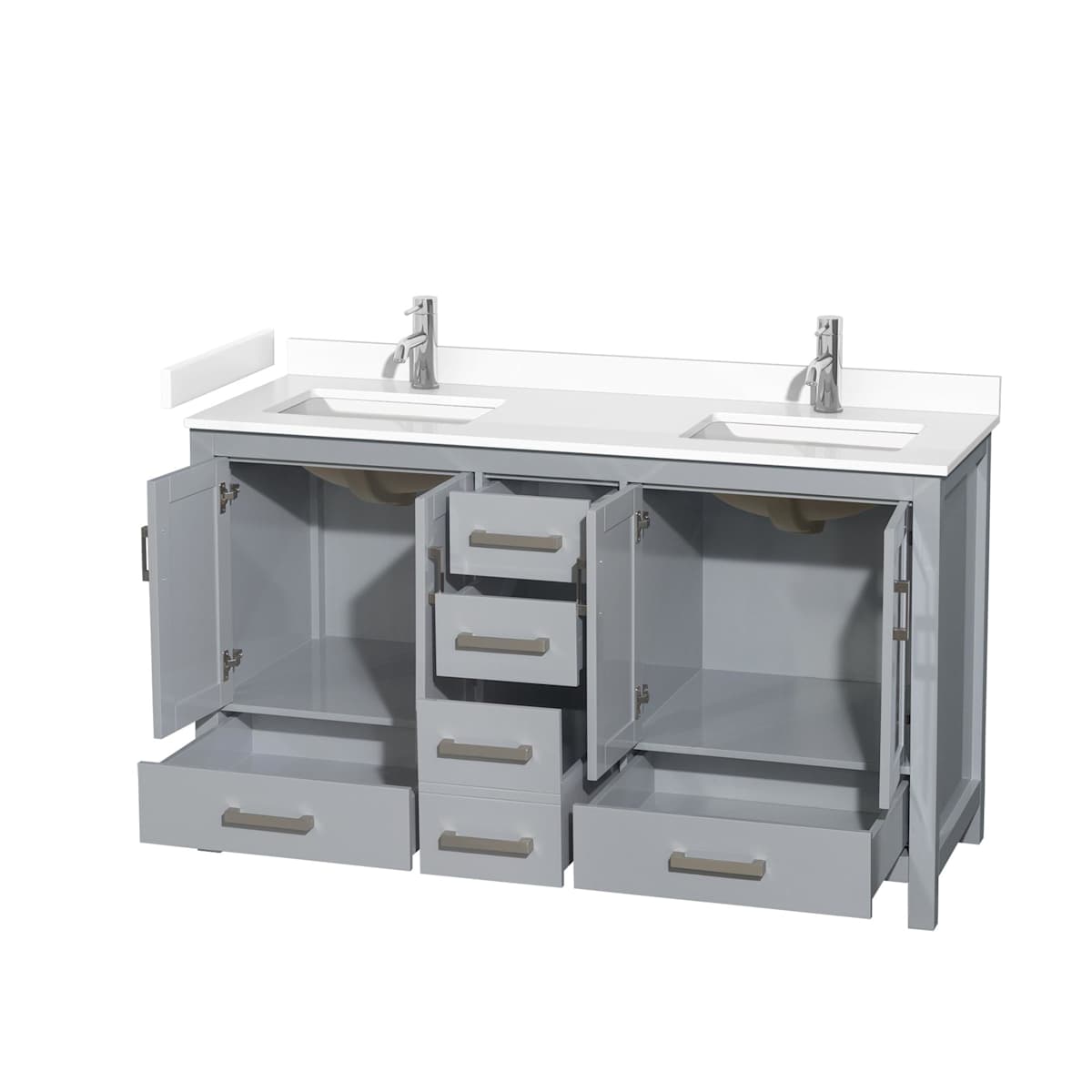 Sheffield 60" Free Standing Double Basin Vanity Set with Cabinet and Cultured Marble Vanity Top - image 5