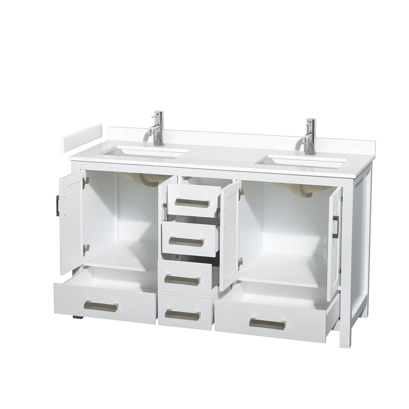 Sheffield 60" Free Standing Double Basin Vanity Set with Cabinet and Cultured Marble Vanity Top - image 7