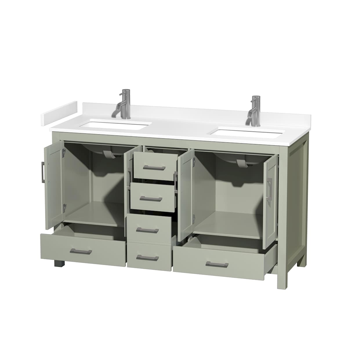 Sheffield 60" Free Standing Double Basin Vanity Set with Cabinet and Cultured Marble Vanity Top