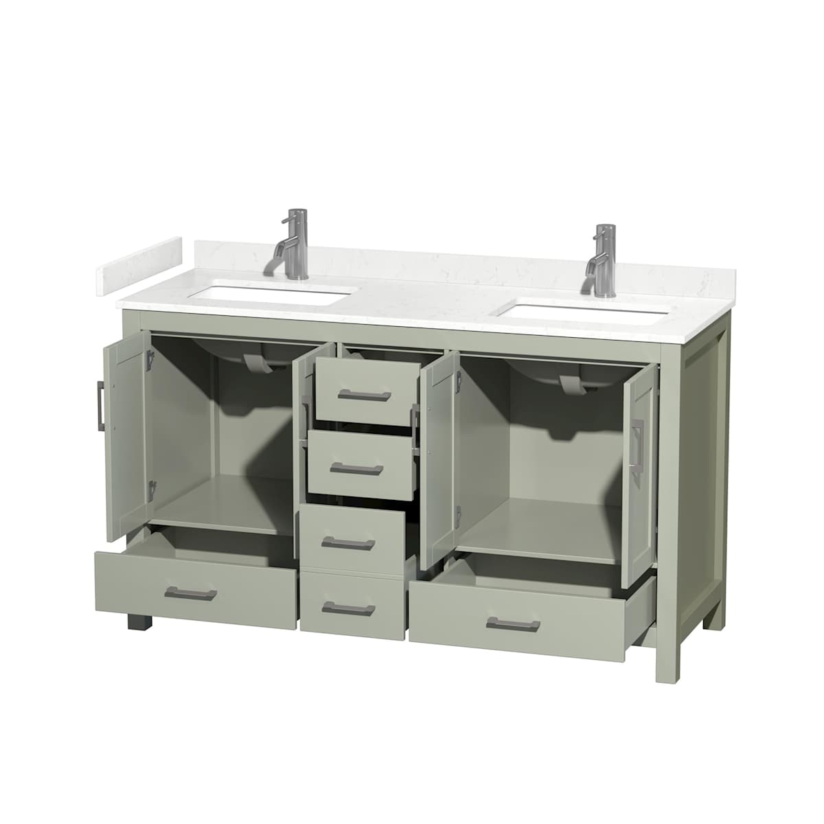 Sheffield 60" Free Standing Double Basin Vanity Set with Cabinet and Cultured Marble Vanity Top