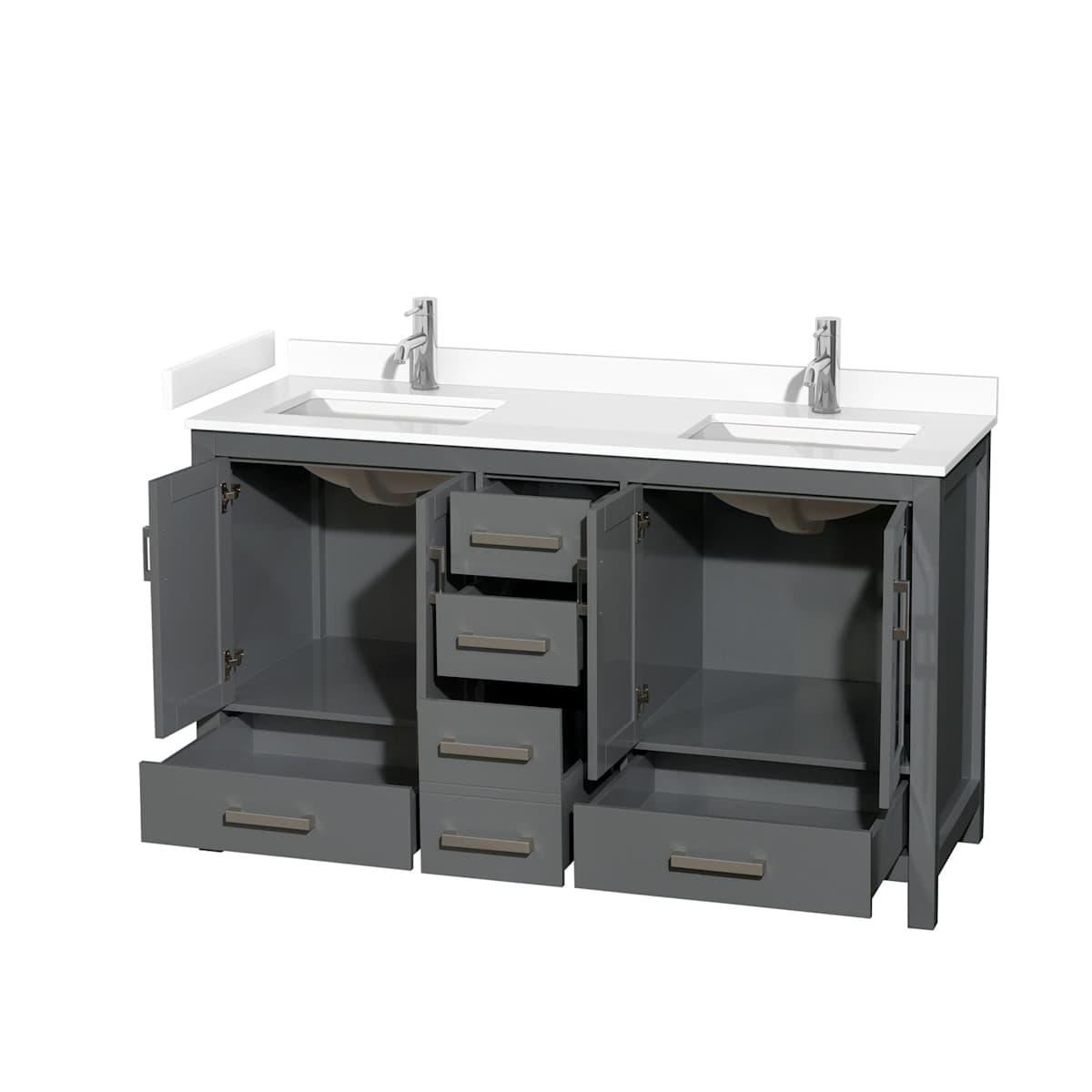 Sheffield 60" Free Standing Double Basin Vanity Set with Cabinet and Cultured Marble Vanity Top
