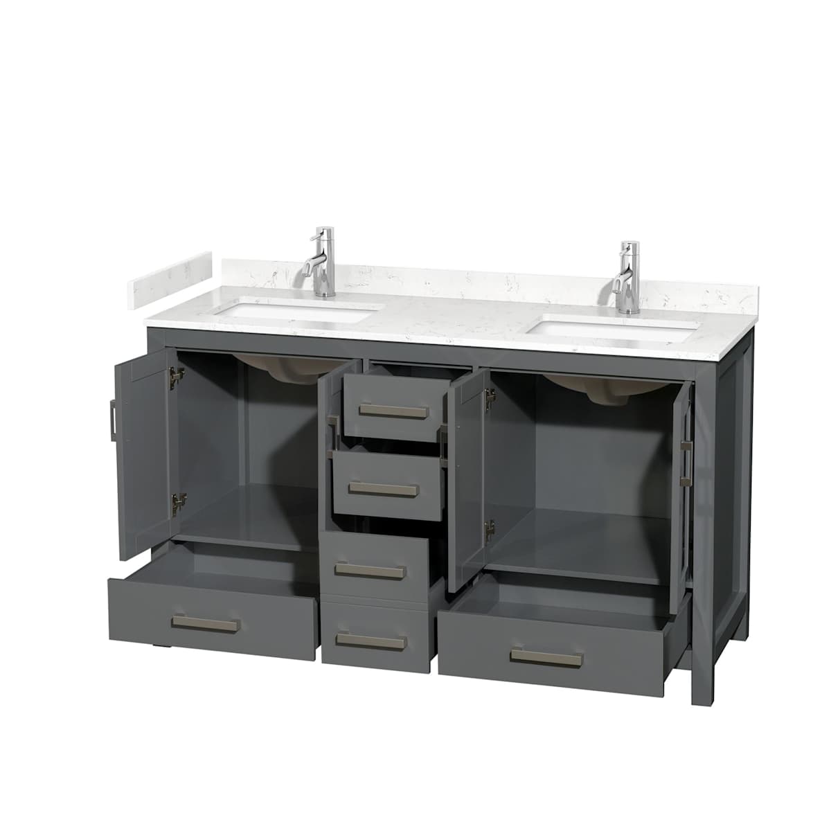 Sheffield 60" Free Standing Double Basin Vanity Set with Cabinet and Cultured Marble Vanity Top