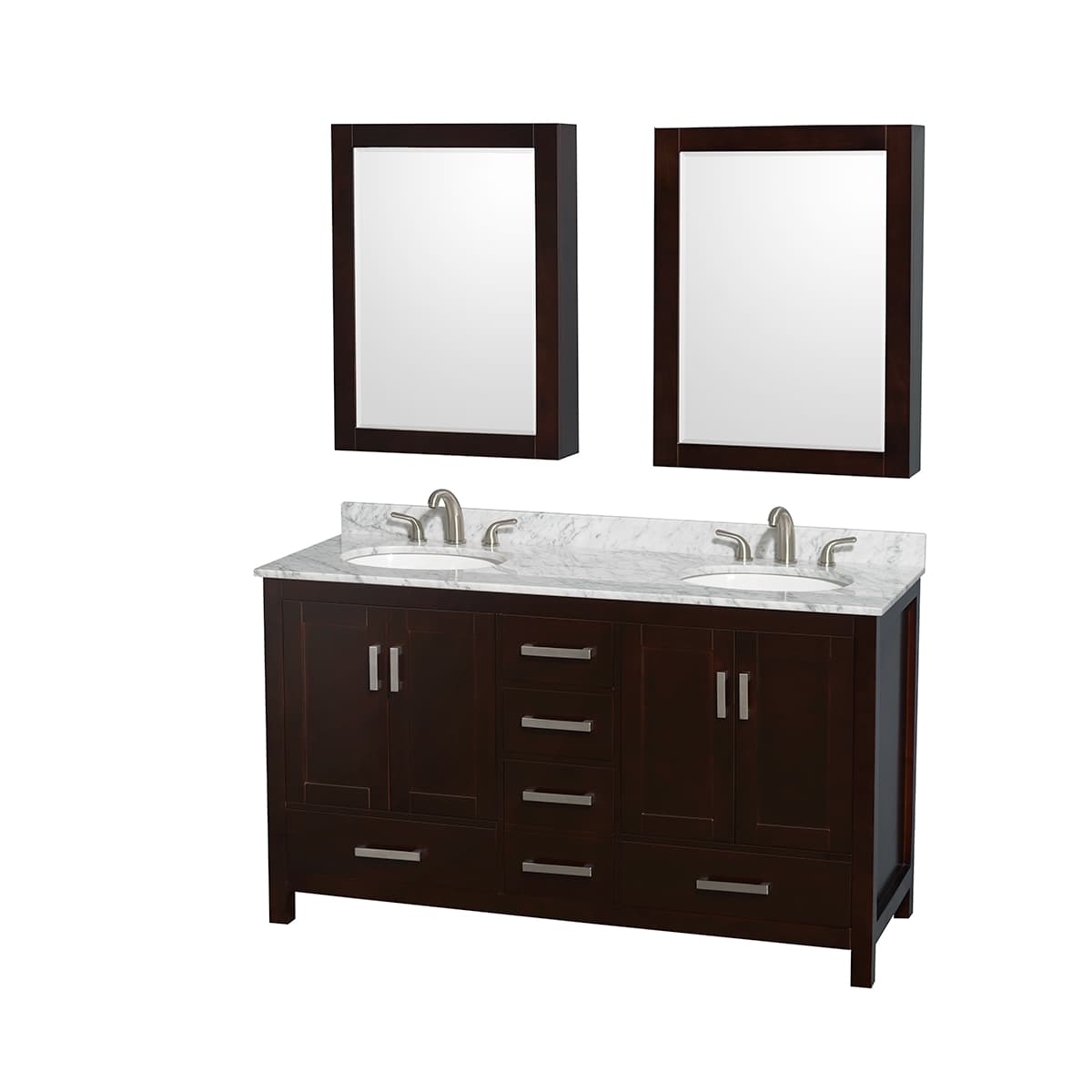 Sheffield 60" Free Standing Double Basin Vanity Set with Cabinet, Marble Vanity Top, and Medicine Cabinets - image 1