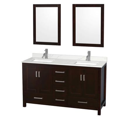 Sheffield 60" Free Standing Double Basin Vanity Set with Cabinet, Quartz Vanity Top, and Framed Mirror - image 1