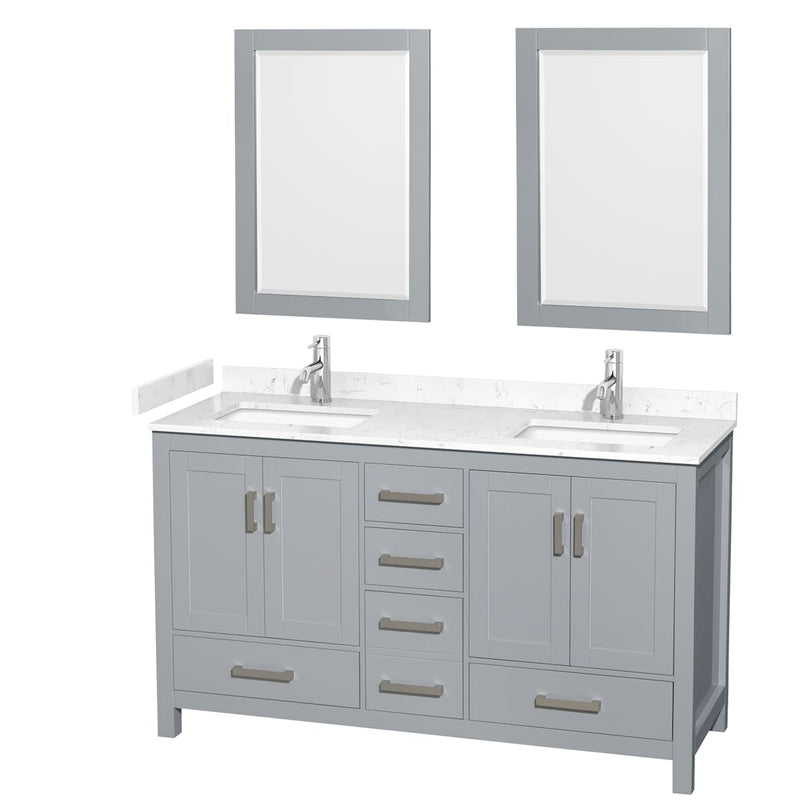 Sheffield 60" Free Standing Double Basin Vanity Set with Cabinet, Cultured Marble Vanity Top, and Framed Mirrors - image 1
