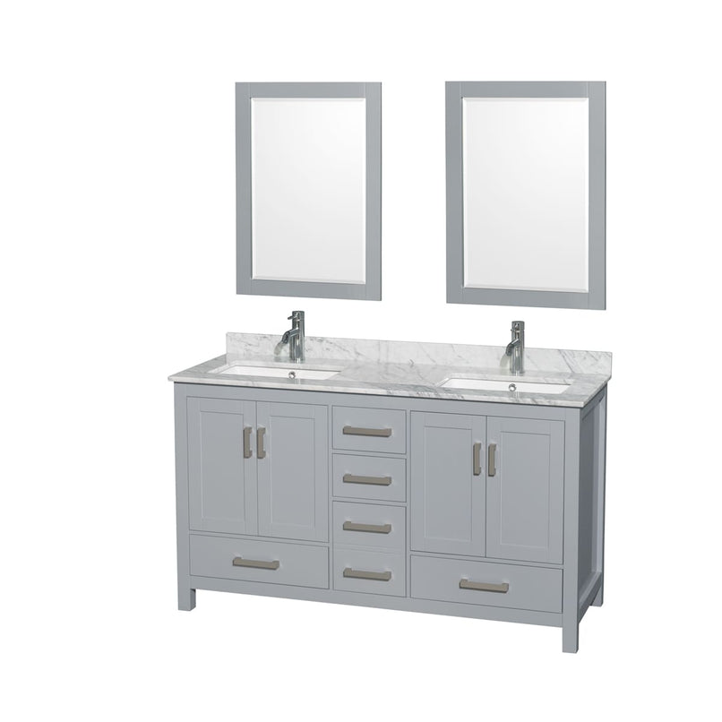 Sheffield 60" Free Standing Double Basin Vanity Set with Hardwood Cabinet, Marble Vanity Top, Framed Mirrors, and Undermount Rectangular Sinks - image 1