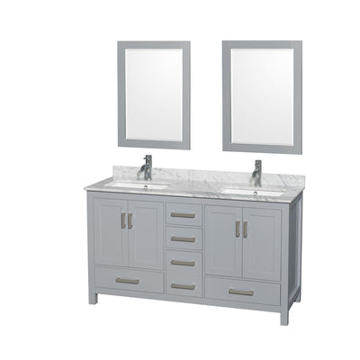 Sheffield 60" Free Standing Double Basin Vanity Set with Hardwood Cabinet, Marble Vanity Top, Framed Mirrors, and Undermount Rectangular Sinks - image 1
