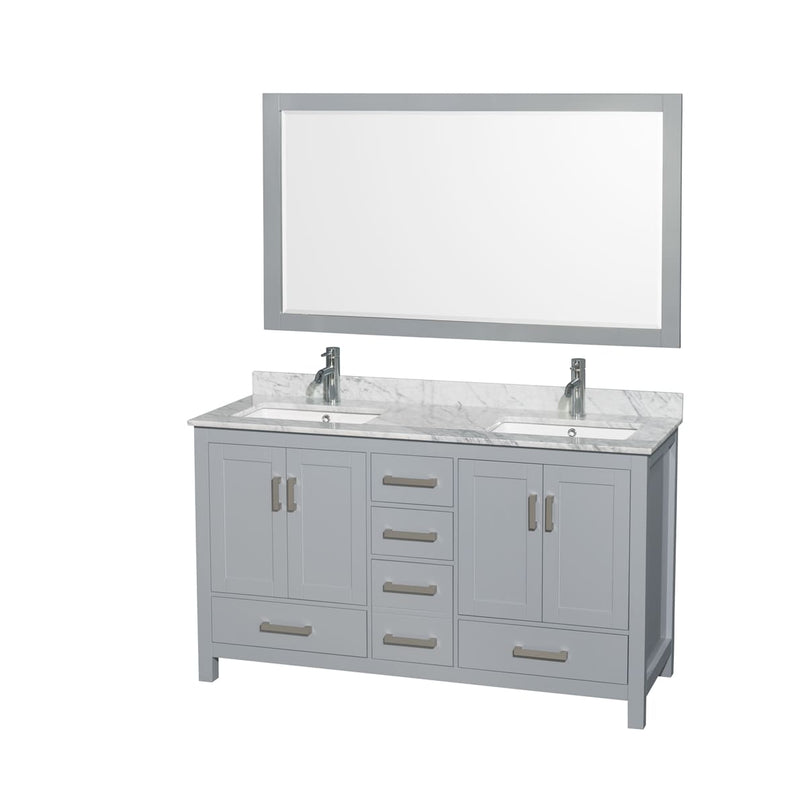 Sheffield 60" Free Standing Double Basin Vanity Set with Cabinet, Marble Vanity Top, and Framed Mirror - image 1