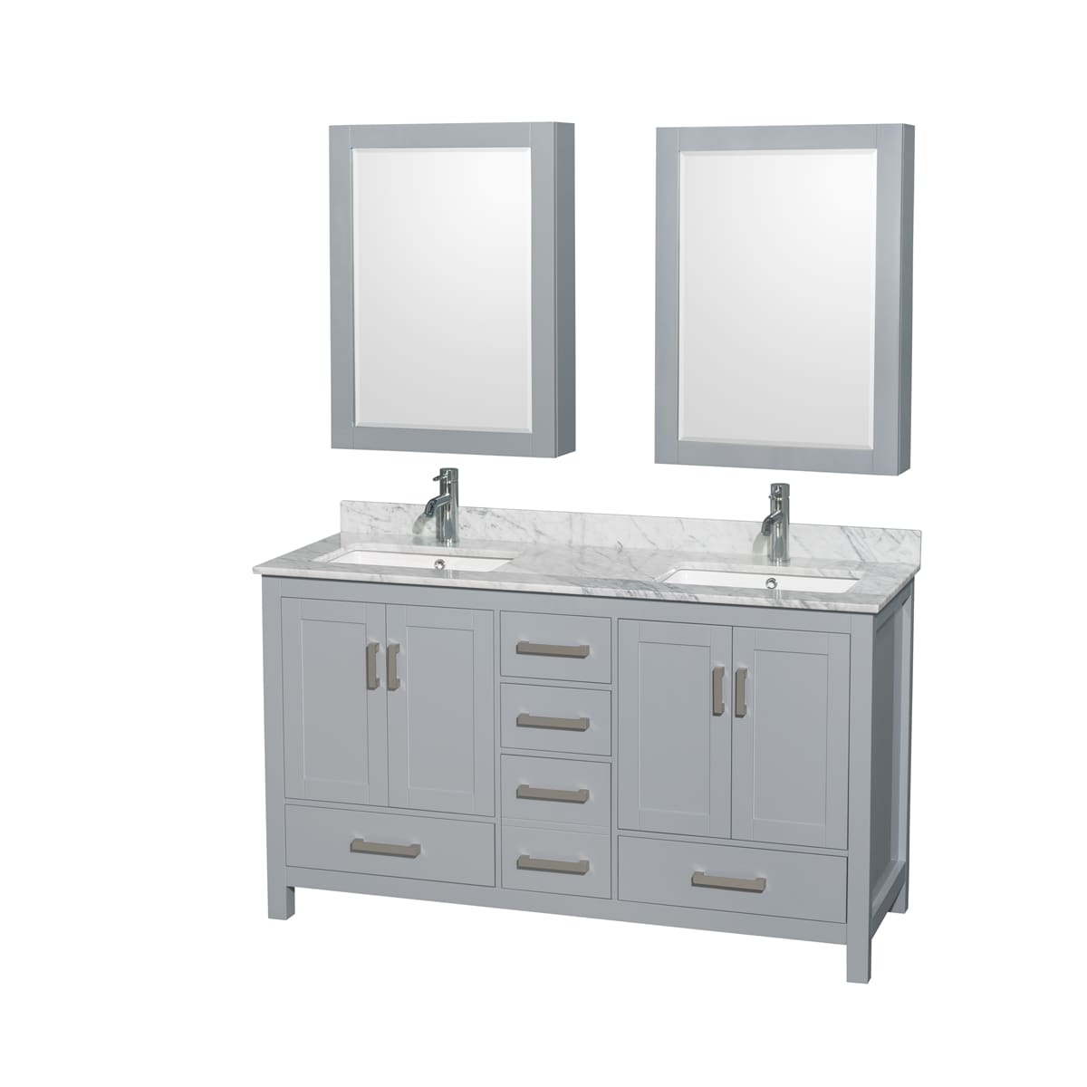Sheffield 60" Free Standing Double Basin Vanity Set with Cabinet, Marble Vanity Top, and Medicine Cabinets