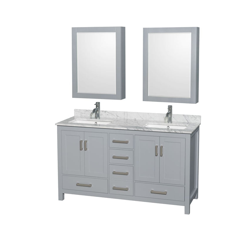 Sheffield 60" Free Standing Double Basin Vanity Set with Cabinet, Marble Vanity Top, and Medicine Cabinets - image 1