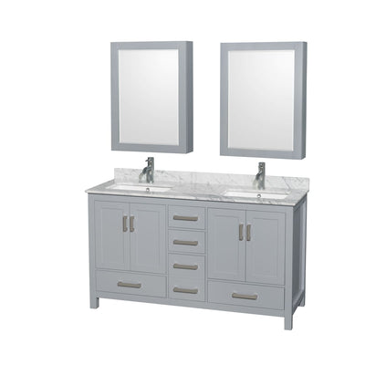 Sheffield 60" Free Standing Double Basin Vanity Set with Cabinet, Marble Vanity Top, and Medicine Cabinets - image 1
