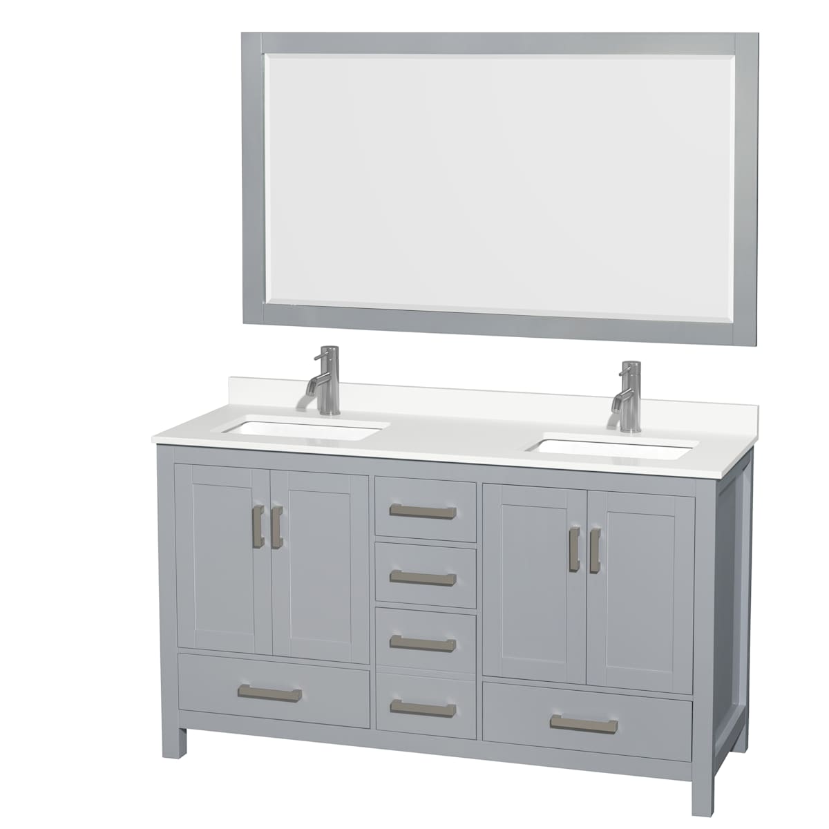 Sheffield 60" Free Standing Double Basin Vanity Set with Cabinet, Quartz Vanity Top, and Framed Mirror