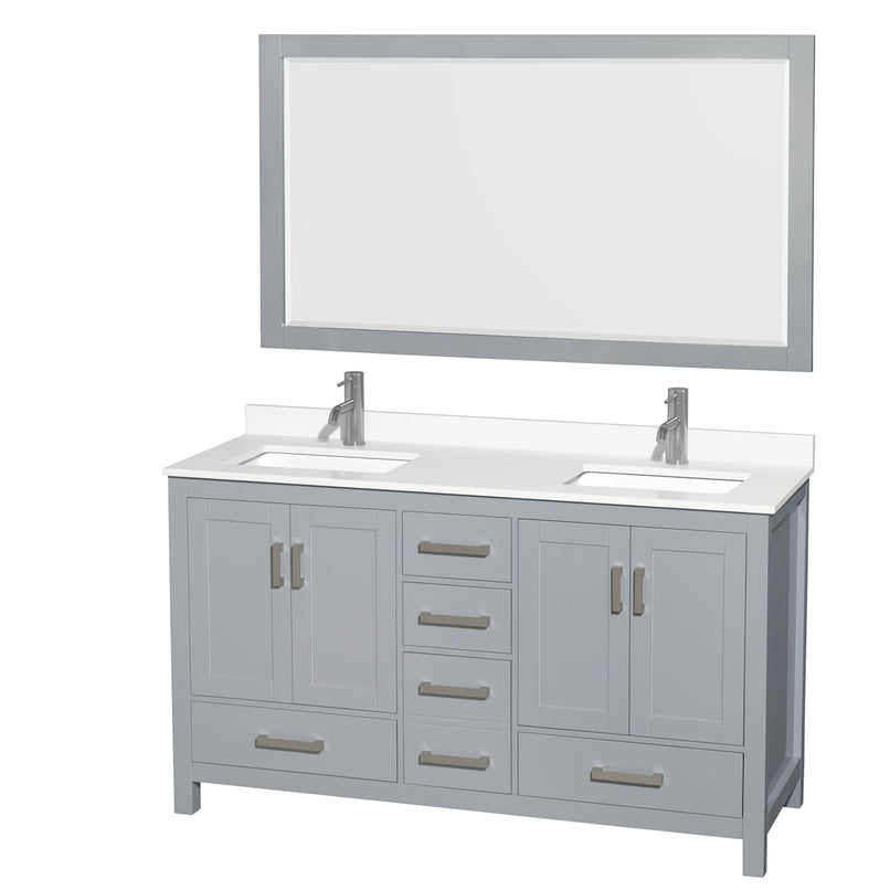 Sheffield 60" Free Standing Double Basin Vanity Set with Cabinet, Quartz Vanity Top, and Framed Mirror - image 1