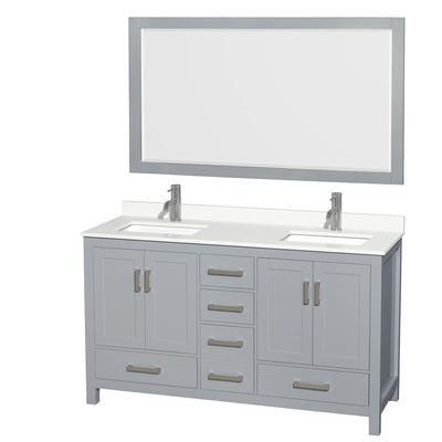 Sheffield 60" Free Standing Double Basin Vanity Set with Cabinet, Quartz Vanity Top, and Framed Mirror - image 1