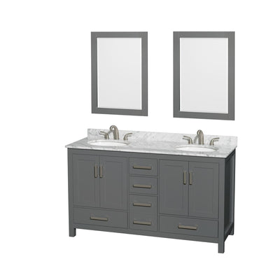 Sheffield 60" Free Standing Double Basin Vanity Set with Hardwood Cabinet, Marble Vanity Top, Framed Mirrors, and Undermount Oval Sinks - image 1