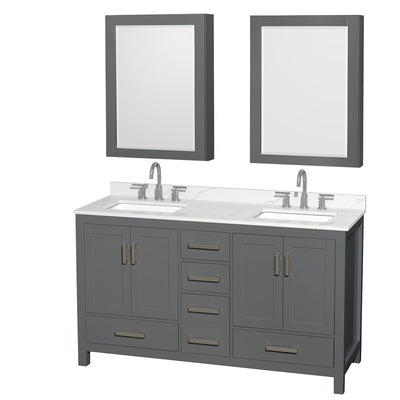 Sheffield 60" Free Standing Double Basin Vanity Set with Cabinet, Quartz Vanity Top, and Medicine Cabinet - image 1