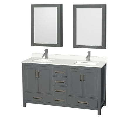 Sheffield 60" Free Standing Double Basin Vanity Set with Cabinet, Quartz Vanity Top, and Medicine Cabinet - image 1