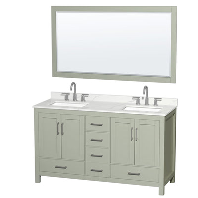 Sheffield 60" Free Standing Double Basin Vanity Set with Cabinet, Quartz Vanity Top, and Framed Mirror - image 1