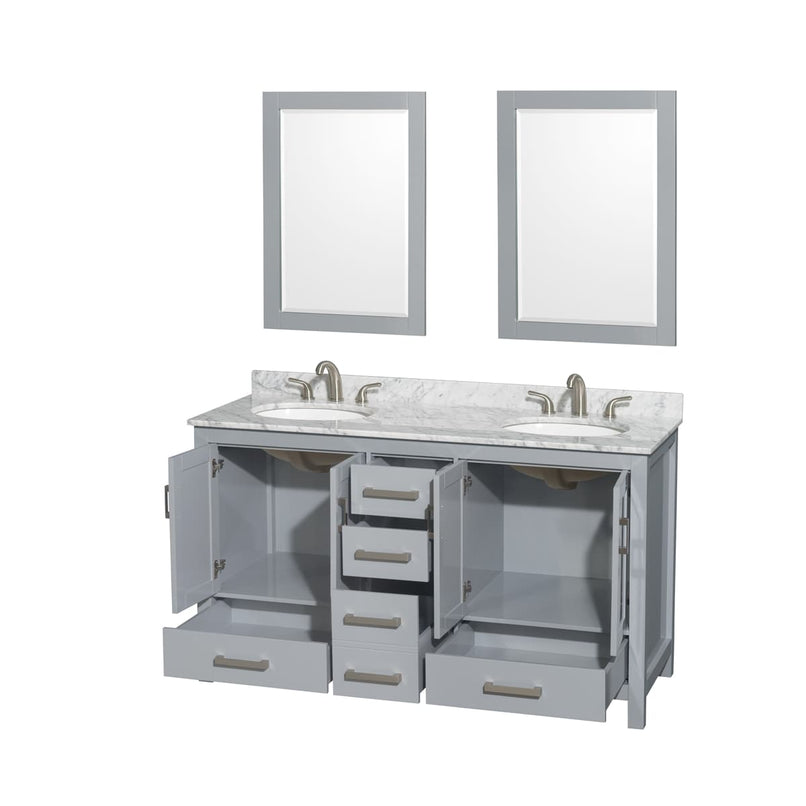 Sheffield 60" Free Standing Double Basin Vanity Set with Hardwood Cabinet, Marble Vanity Top, Framed Mirrors, and Undermount Oval Sinks - image 2