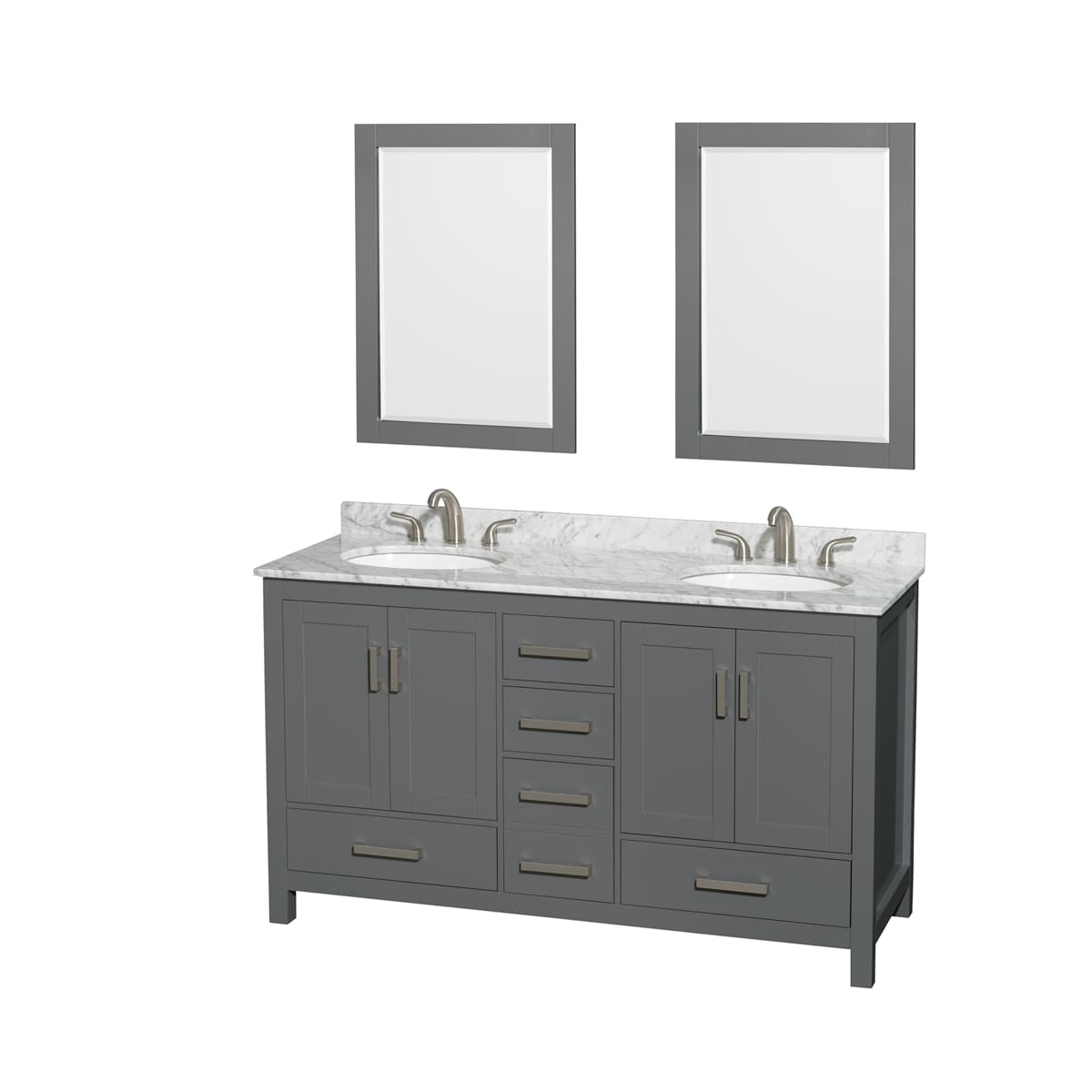 Sheffield 60" Free Standing Double Basin Vanity Set with Hardwood Cabinet, Marble Vanity Top, Framed Mirrors, and Undermount Oval Sinks