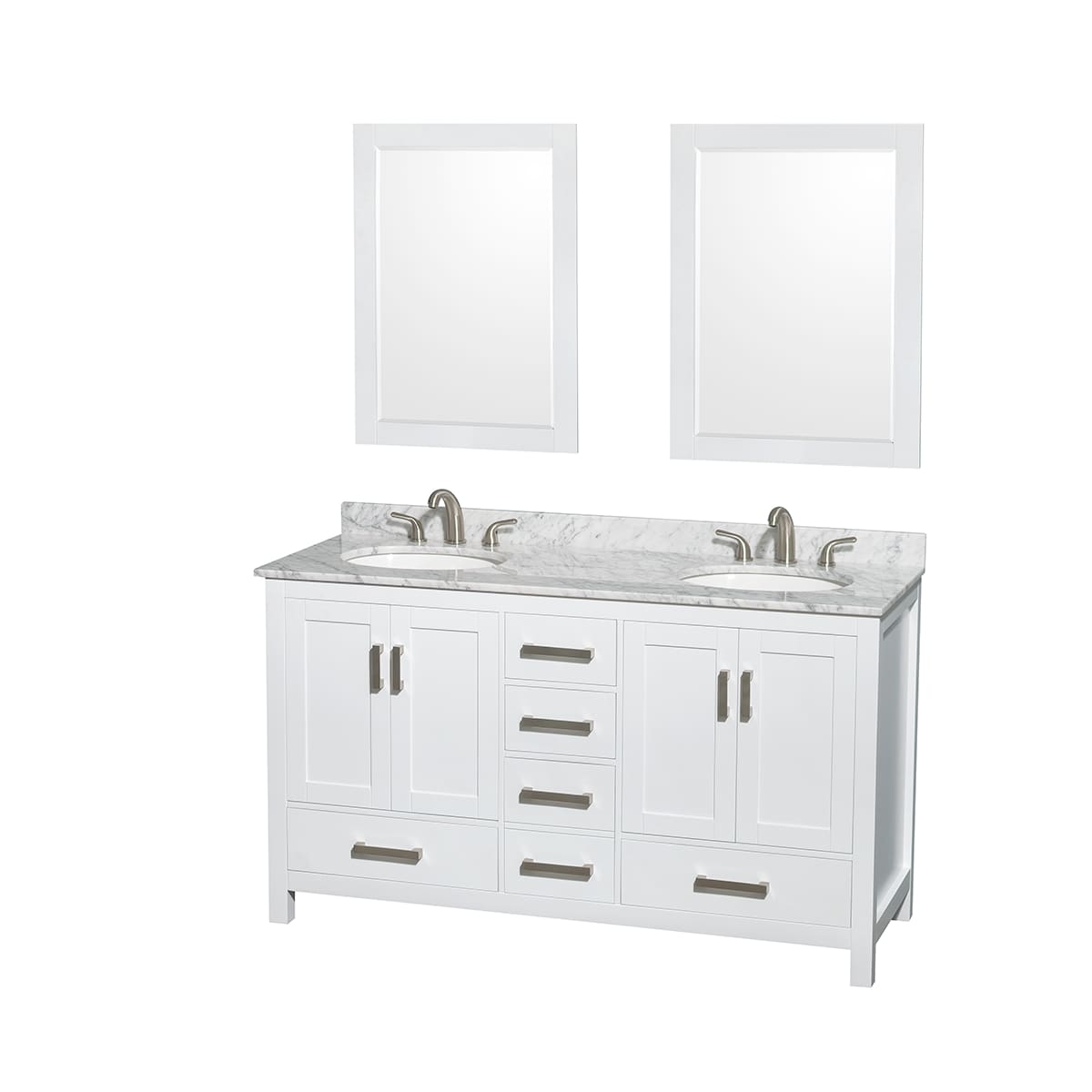 Sheffield 60" Free Standing Double Basin Vanity Set with Hardwood Cabinet, Marble Vanity Top, Framed Mirrors, and Undermount Oval Sinks