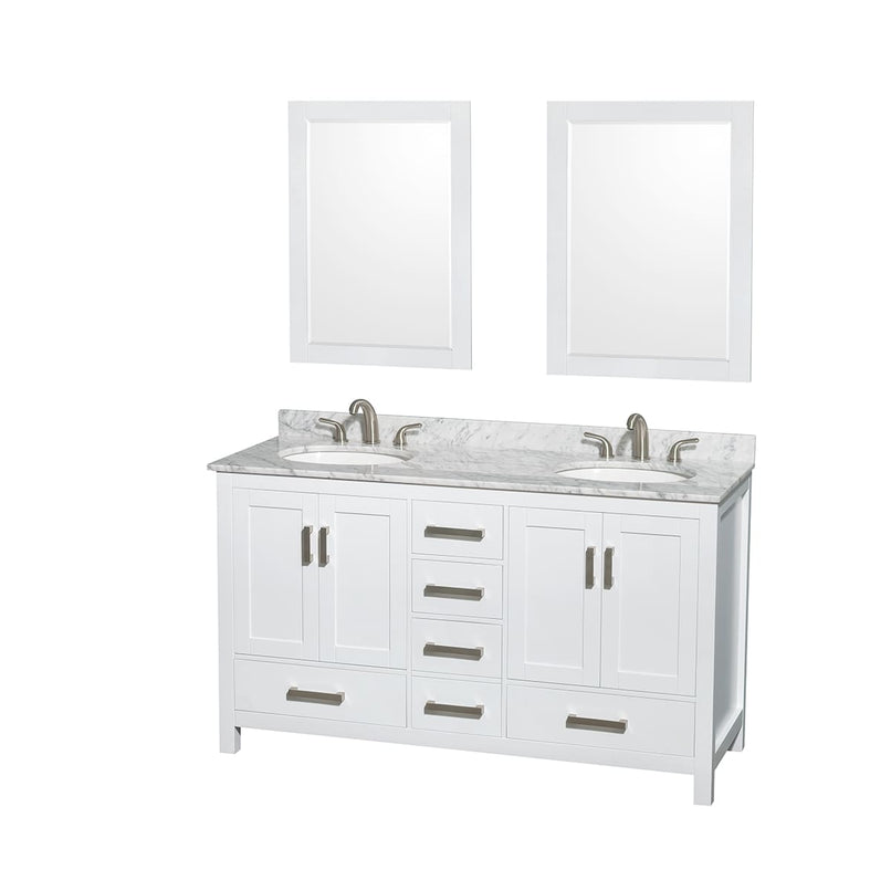 Sheffield 60" Free Standing Double Basin Vanity Set with Hardwood Cabinet, Marble Vanity Top, Framed Mirrors, and Undermount Oval Sinks - image 9