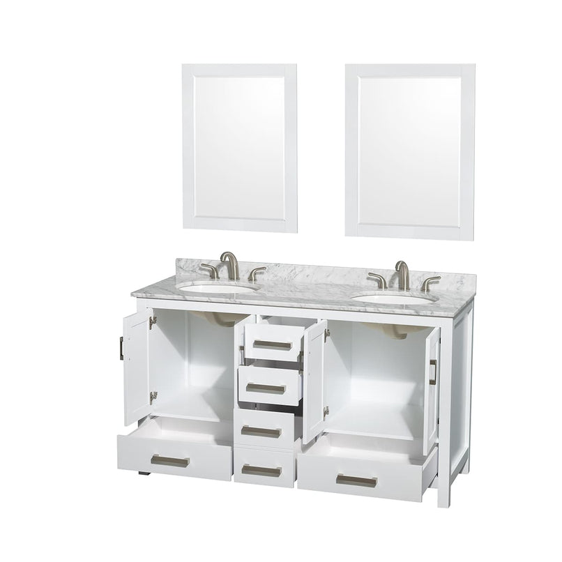 Sheffield 60" Free Standing Double Basin Vanity Set with Hardwood Cabinet, Marble Vanity Top, Framed Mirrors, and Undermount Oval Sinks - image 10