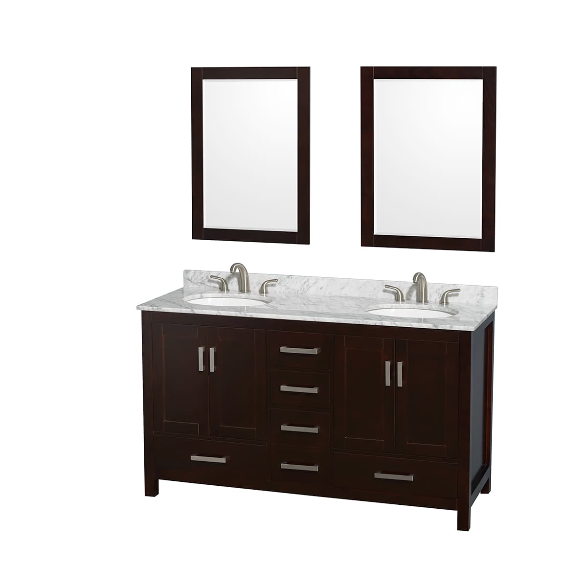 Sheffield 60" Free Standing Double Basin Vanity Set with Hardwood Cabinet, Marble Vanity Top, Framed Mirrors, and Undermount Oval Sinks - image 13