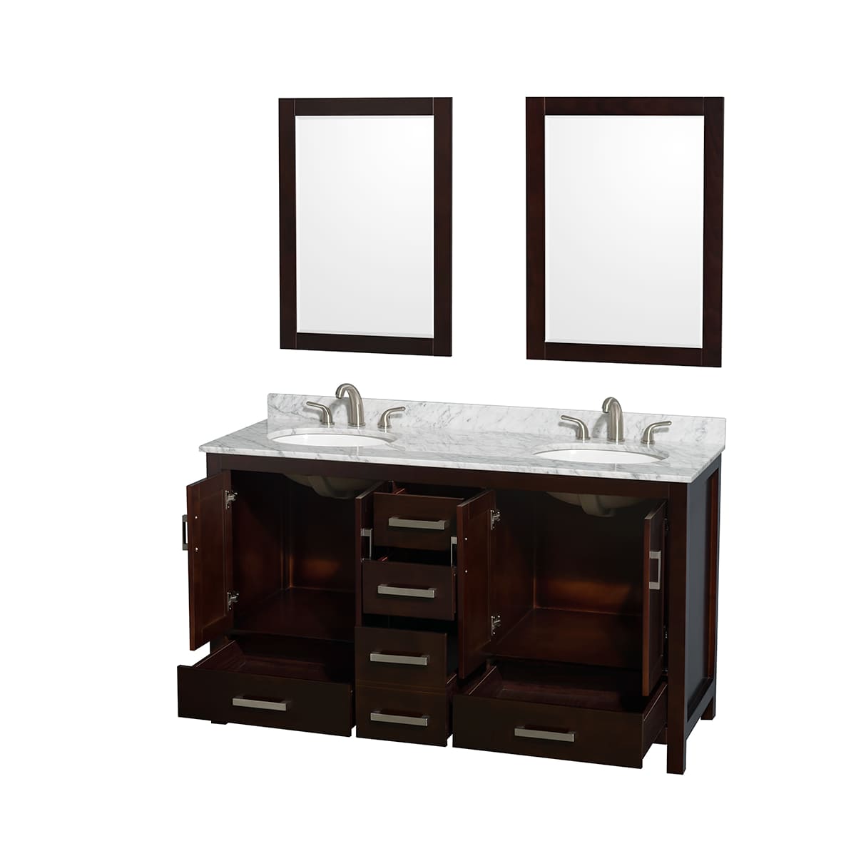 Sheffield 60" Free Standing Double Basin Vanity Set with Hardwood Cabinet, Marble Vanity Top, Framed Mirrors, and Undermount Oval Sinks - image 14
