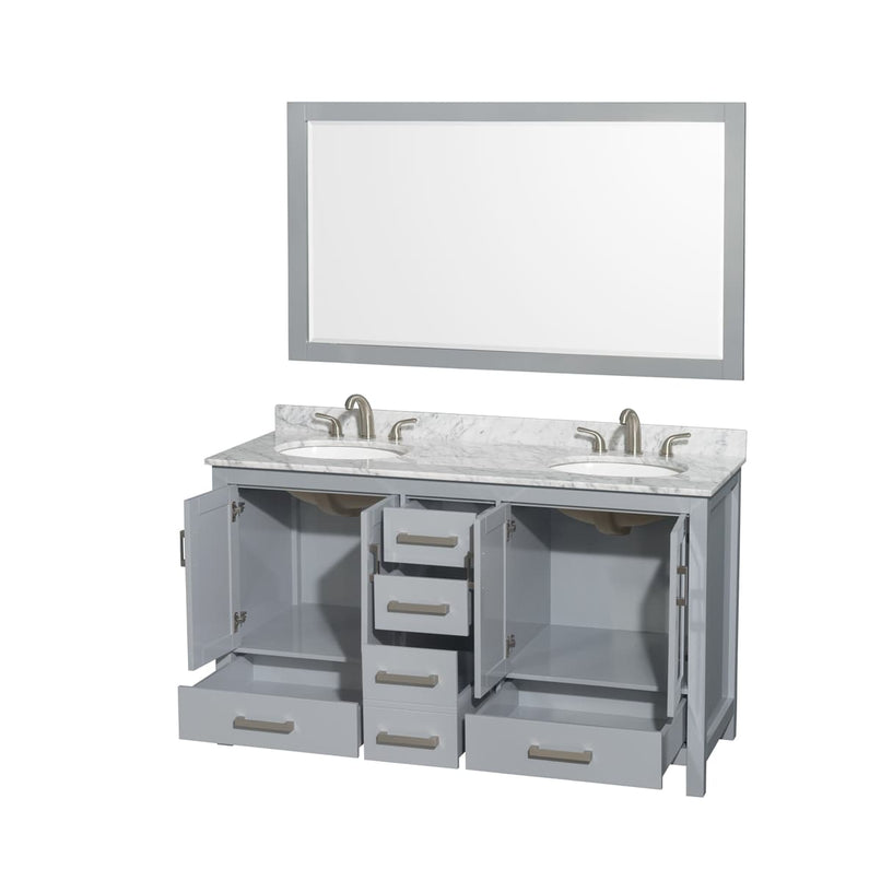 Sheffield 60" Free Standing Double Basin Vanity Set with Cabinet, Marble Vanity Top, and Framed Mirror - image 2