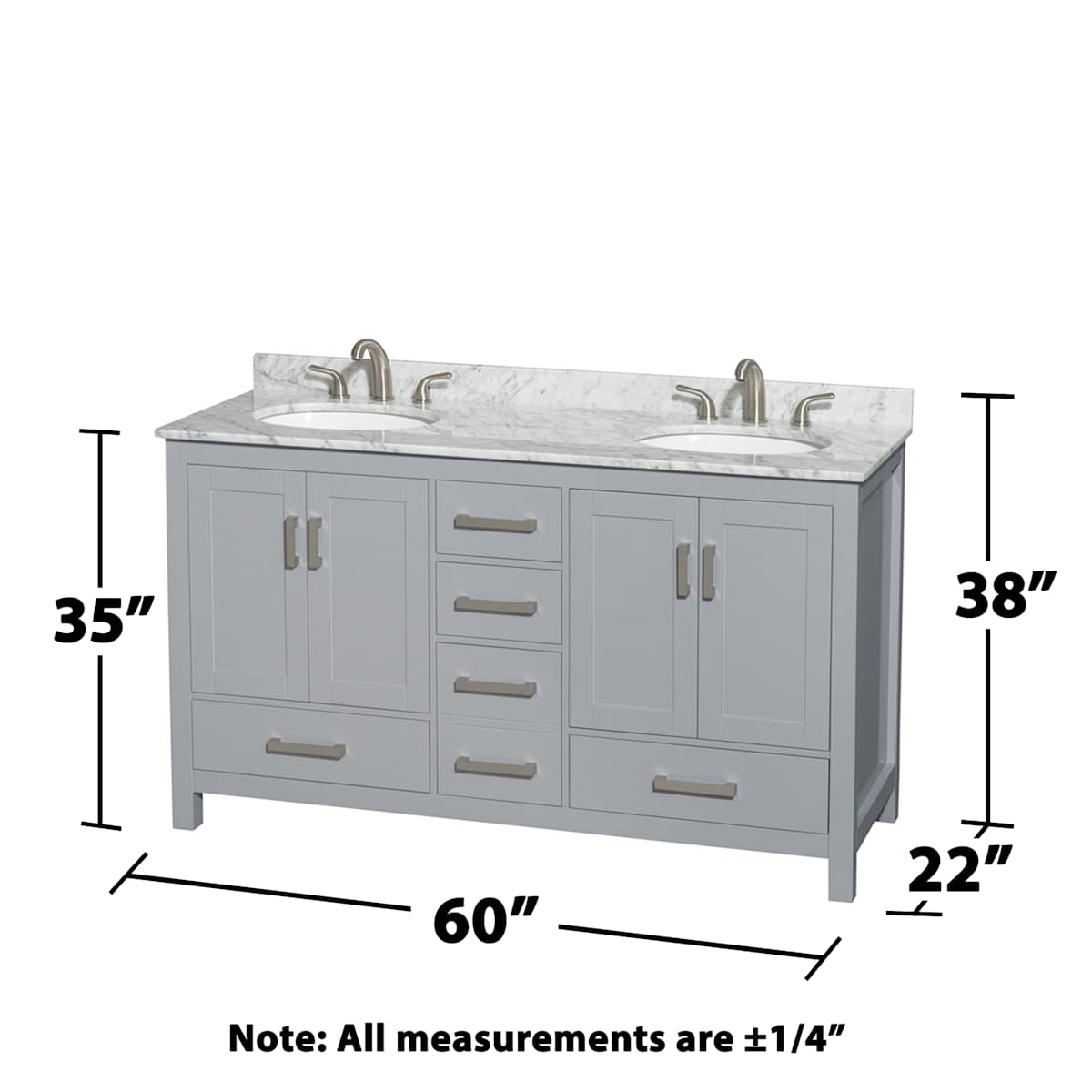 Sheffield 60" Free Standing Double Basin Vanity Set with Cabinet, Marble Vanity Top, and Framed Mirror