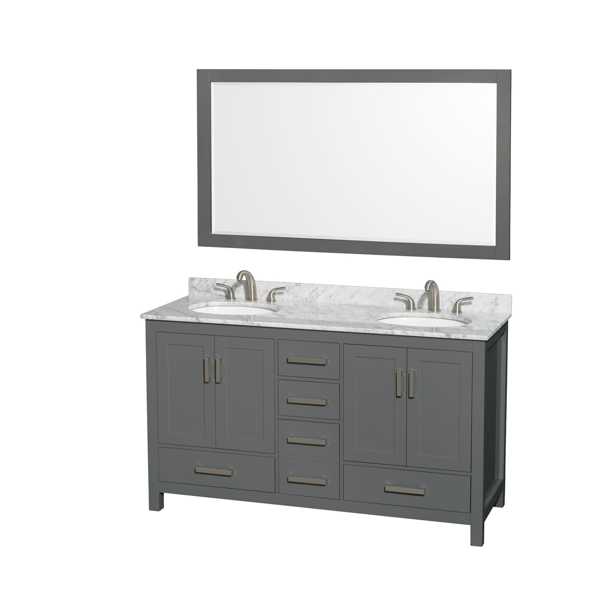 Sheffield 60" Free Standing Double Basin Vanity Set with Cabinet, Marble Vanity Top, and Framed Mirror