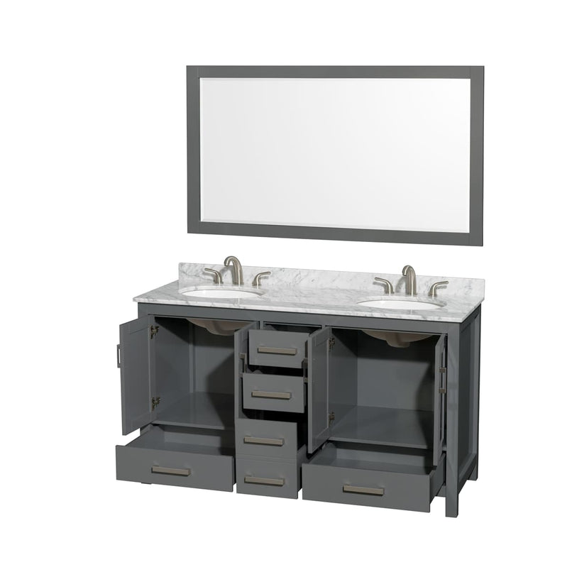 Sheffield 60" Free Standing Double Basin Vanity Set with Cabinet, Marble Vanity Top, and Framed Mirror - image 6
