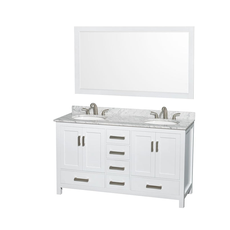 Sheffield 60" Free Standing Double Basin Vanity Set with Cabinet, Marble Vanity Top, and Framed Mirror - image 9