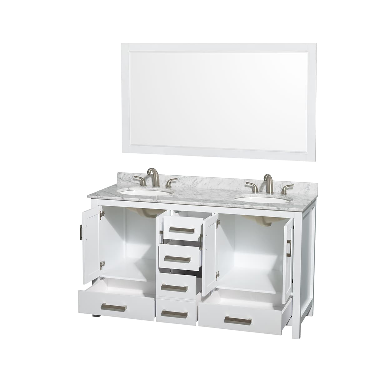 Sheffield 60" Free Standing Double Basin Vanity Set with Cabinet, Marble Vanity Top, and Framed Mirror - image 10