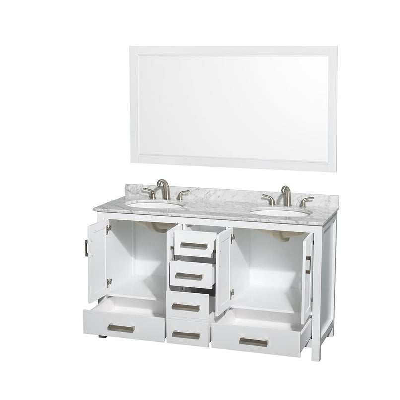 Sheffield 60" Free Standing Double Basin Vanity Set with Cabinet, Marble Vanity Top, and Framed Mirror - image 10