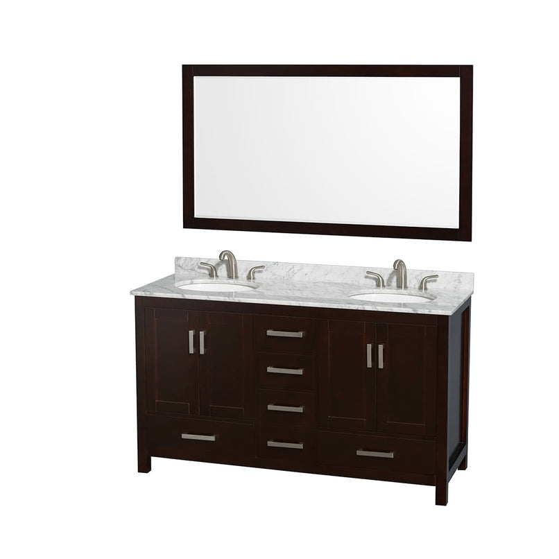 Sheffield 60" Free Standing Double Basin Vanity Set with Cabinet, Marble Vanity Top, and Framed Mirror - image 13